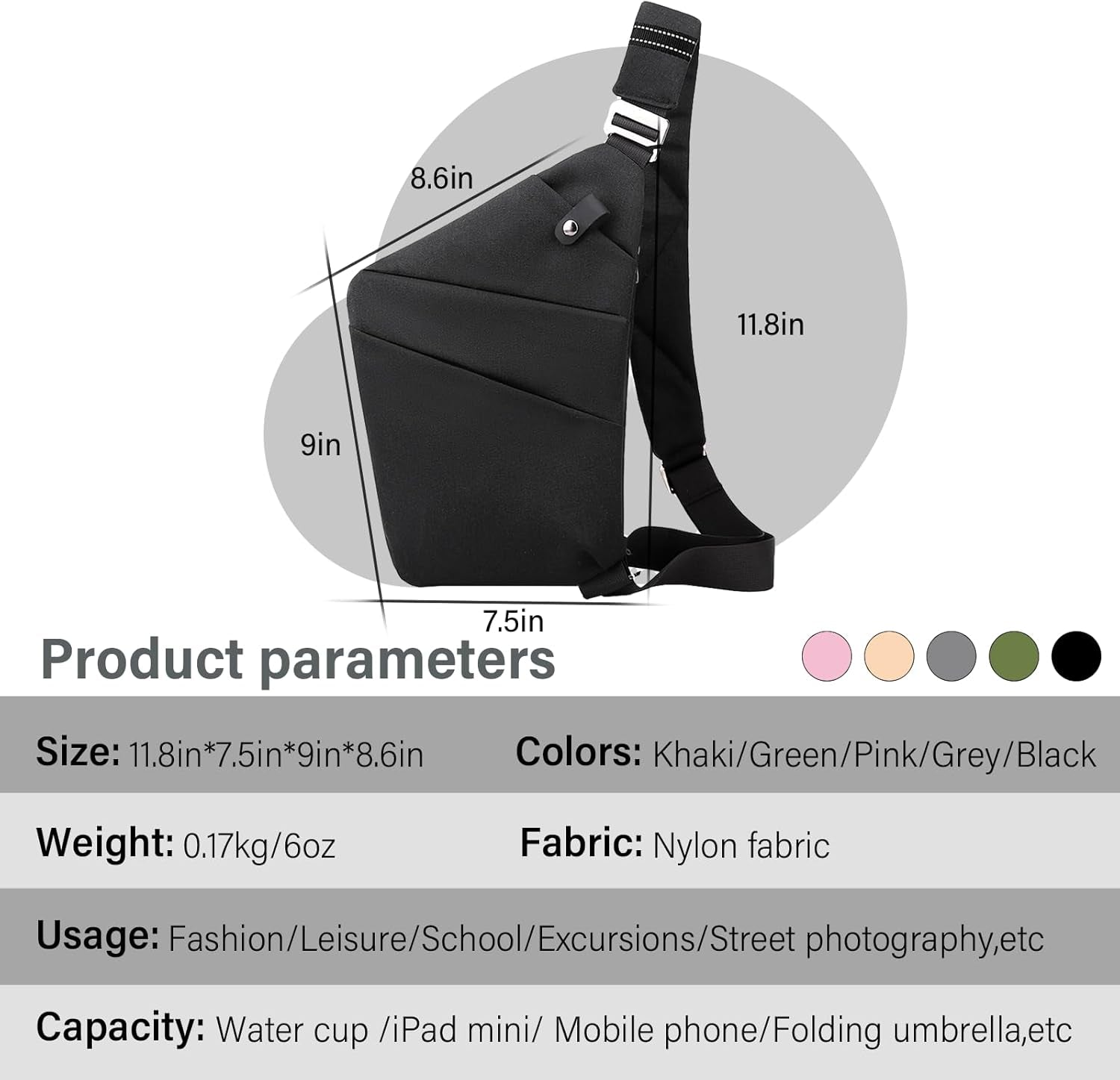 Sling Bag,North Carry Slim Sling Bag,Anti-Theft Waterproof Shoulder Bag Backpack